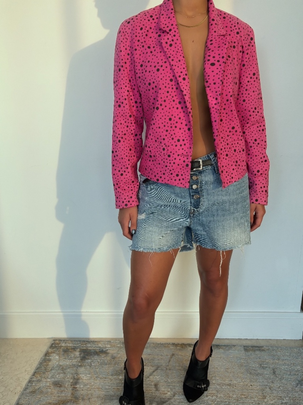 Vintage Jeep Pink and Black Polka Dot Women's Blazer size 1